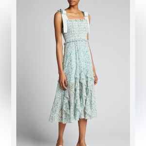 NWT ALICE + OLIVIA Jocelyn Floral Print Bow-Strap Smocked Midi Dress + Bonus